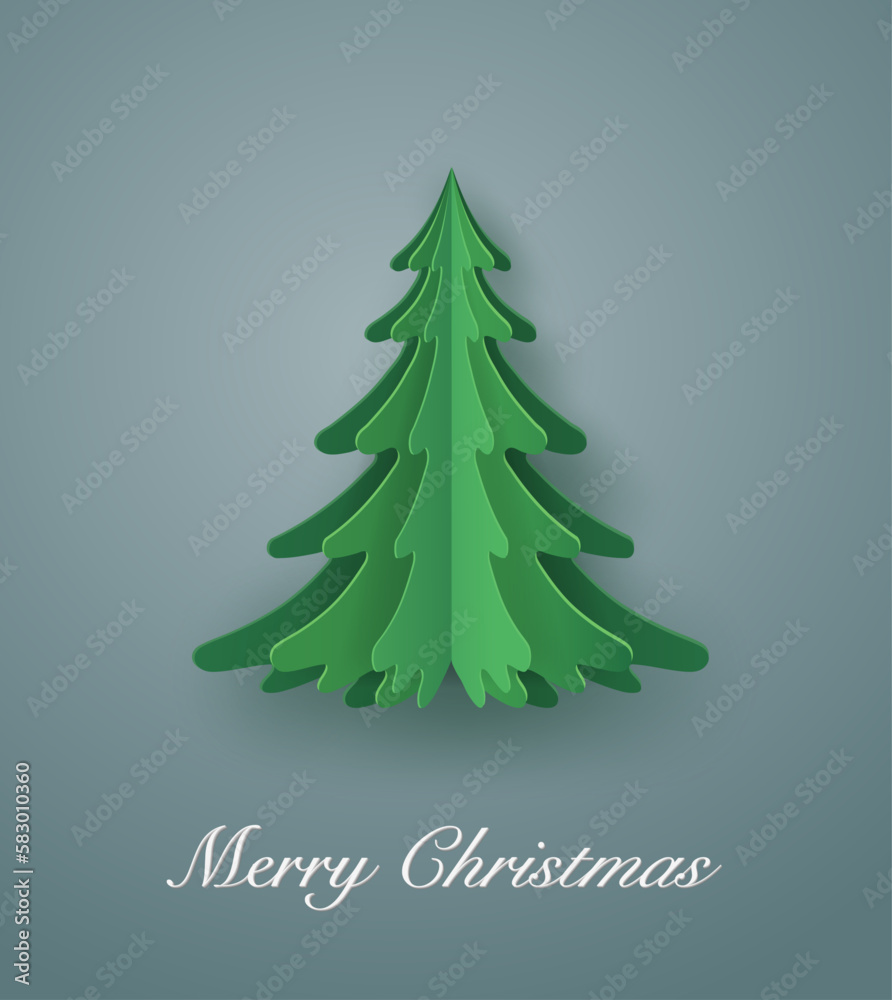 Green Christmas tree in vector paper art design. new year card or merry Christmas. Green Christmas tree in vector paper art design. new year card or merry Christmas.