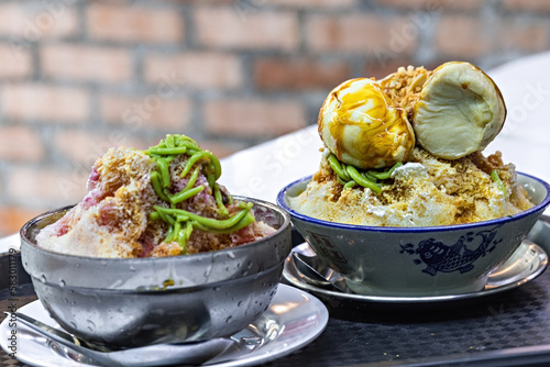 Traditional Malay dessert Cendol with jelly and durian photo