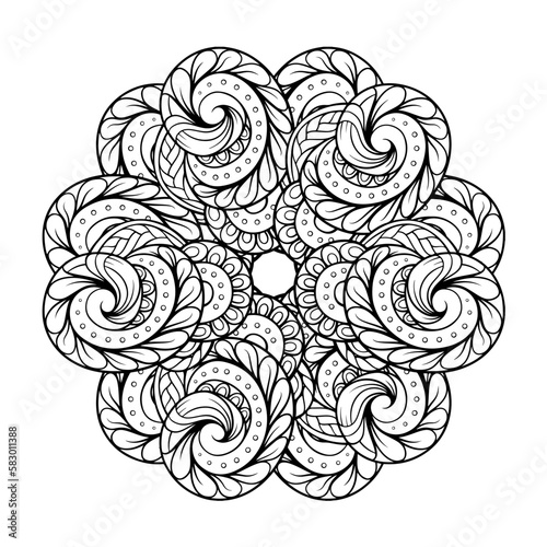 Black and white ethnic mandala pattern. Antistress coloting page.