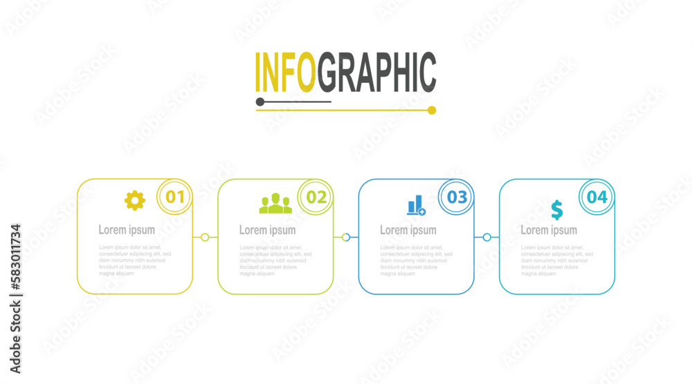 Infographic 4 steps Square frame template business data illustration