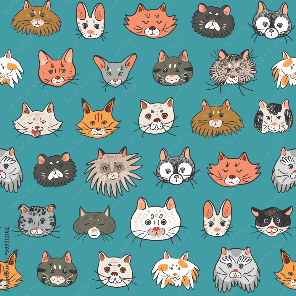 Cat funny animal face vector seamless pattern. Cat funny animal face vector seamless pattern.