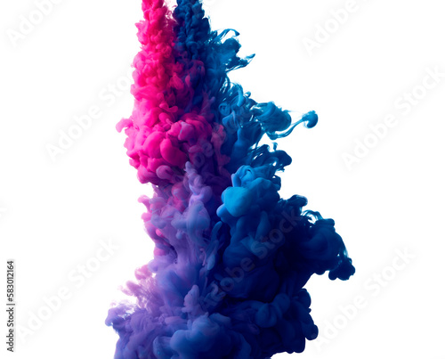 Color drop of blue and pink paint isolated on white background