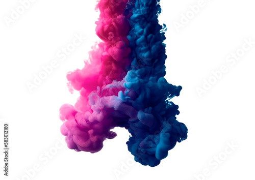 Color drop of blue and pink paints isolated on white background
