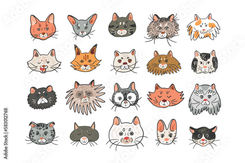 Wallpaper Mural Cat funny animal face vector illustrations set. Torontodigital.ca