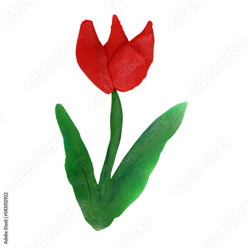 Plasticine tulip isolated on white background