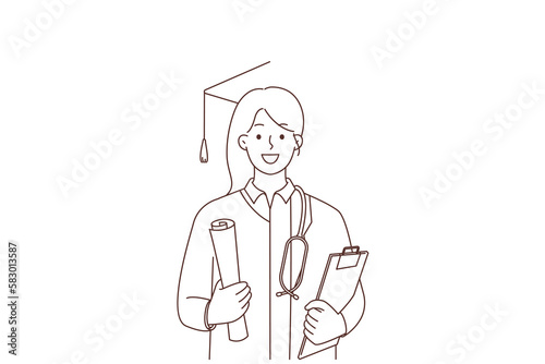 Smiling student and doctor on one picture 