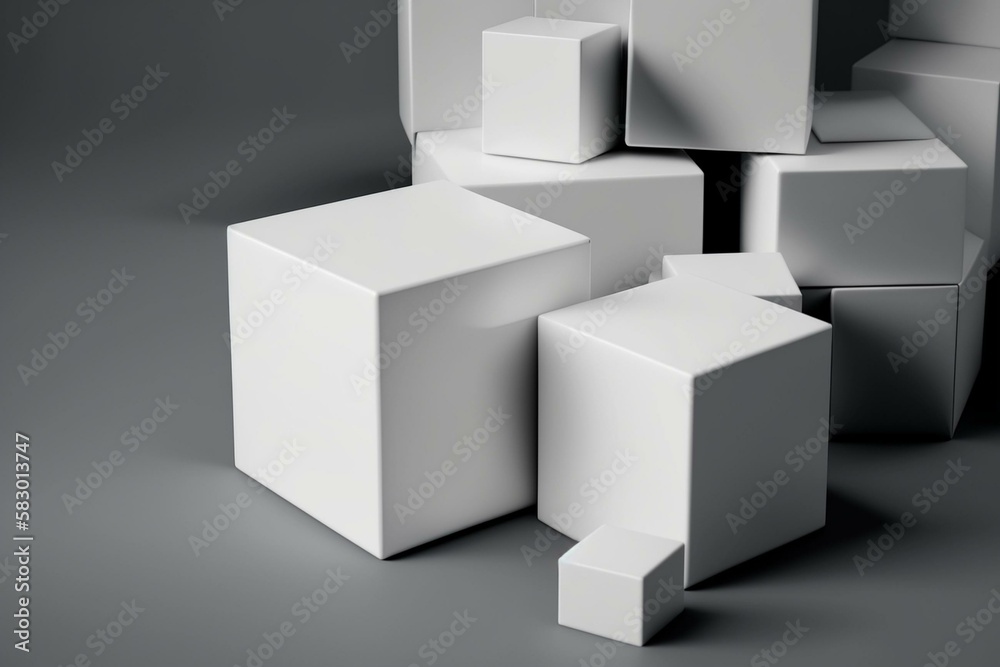 White 3D cube boxes on shifted block background with copy space for ...