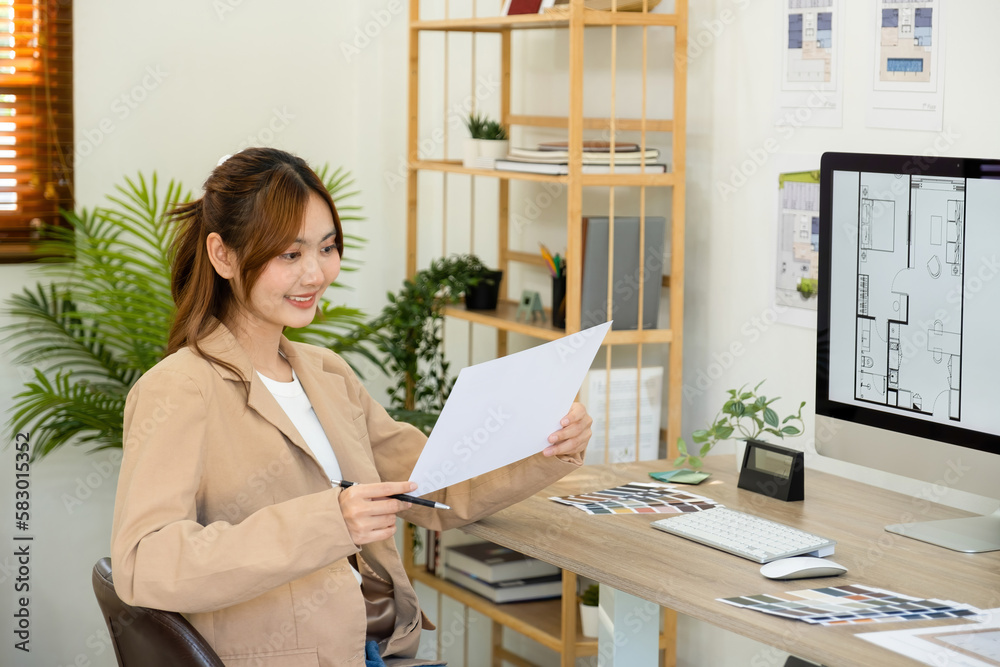Architect could develop a concept for the design house in modern office Architect could develop a concept for the design house in modern office