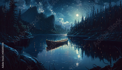 River illustration at night