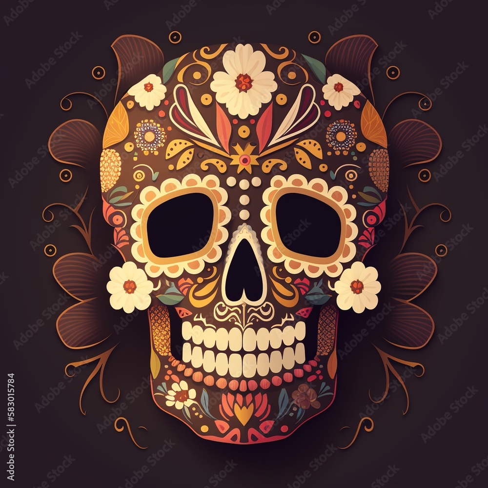 Dia de Los Muertos (Day of the dead), with sugar skull, generative ai