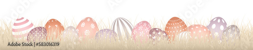 Banner 14 Ostereier Muster Verschiedene Farben In Wiese Beige