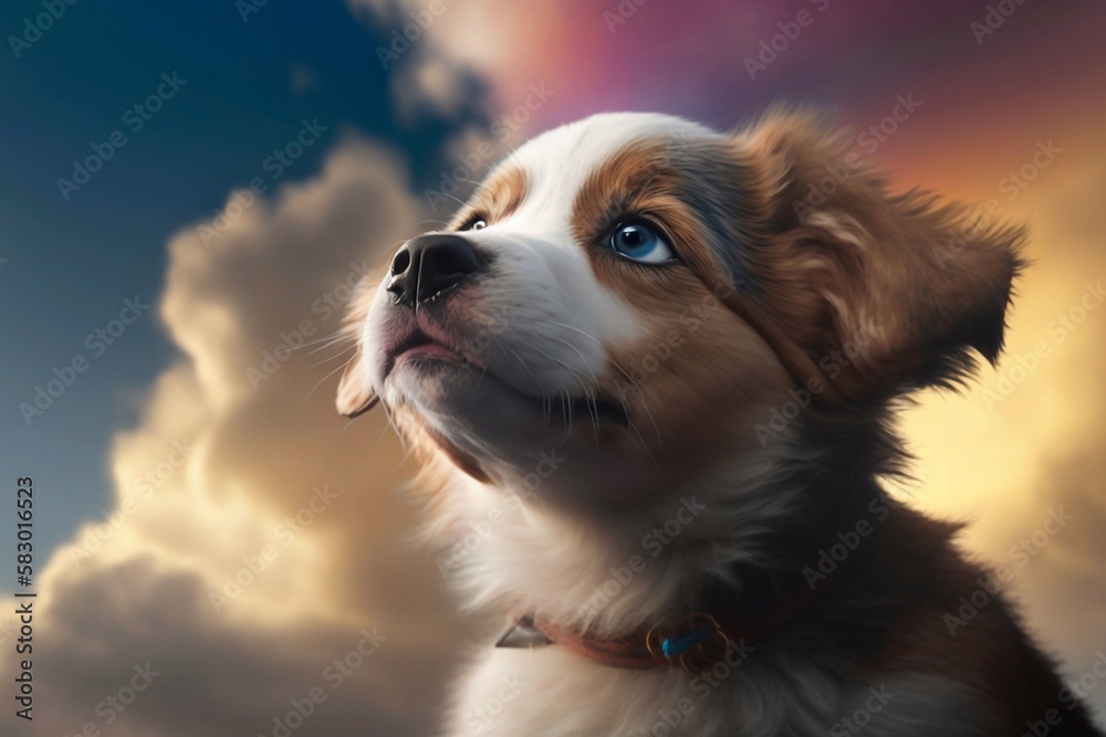 Fototapeta premium Puppy in the sky. Generative AI