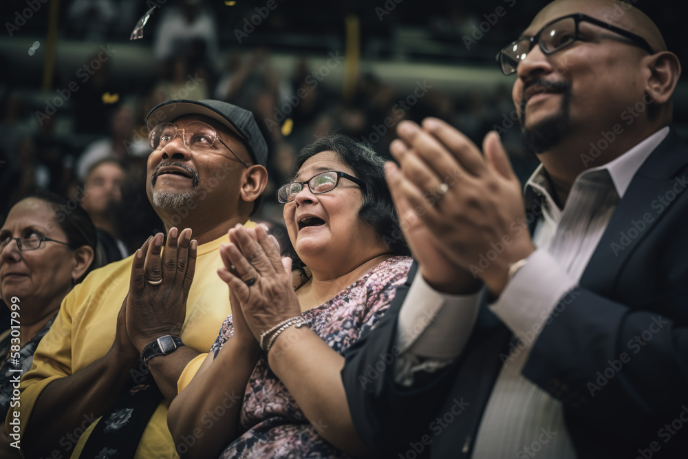 Proud parents and family watching graduation of their lovely children ...