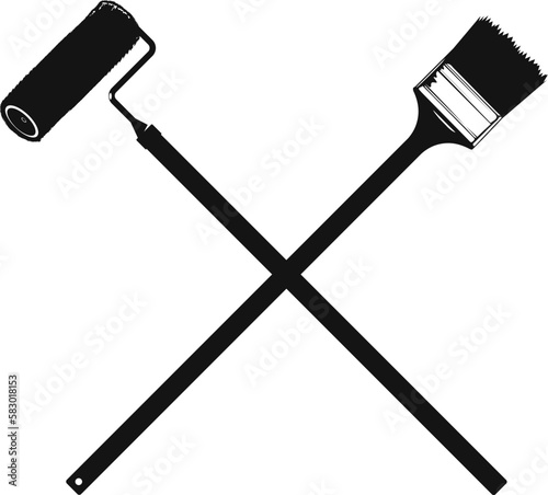 Paint roller silhouette and brush symbol for painting business