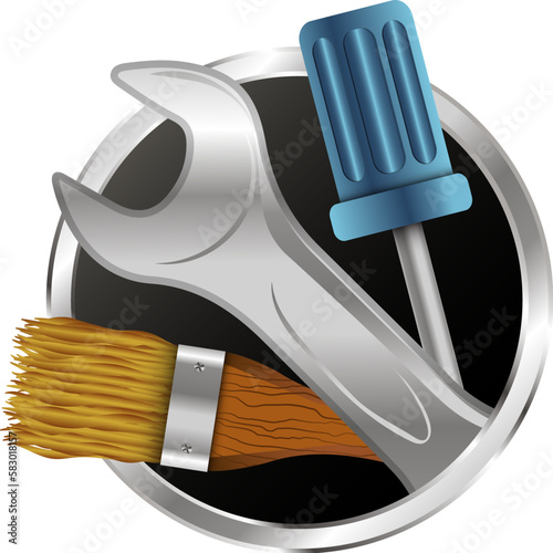 Repair and service symbol. Wrench screwdriver and brush