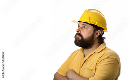 Wallpaper Mural Portrait of happy young foreman with yellow hard hat,  Created using generative AI tools. Torontodigital.ca