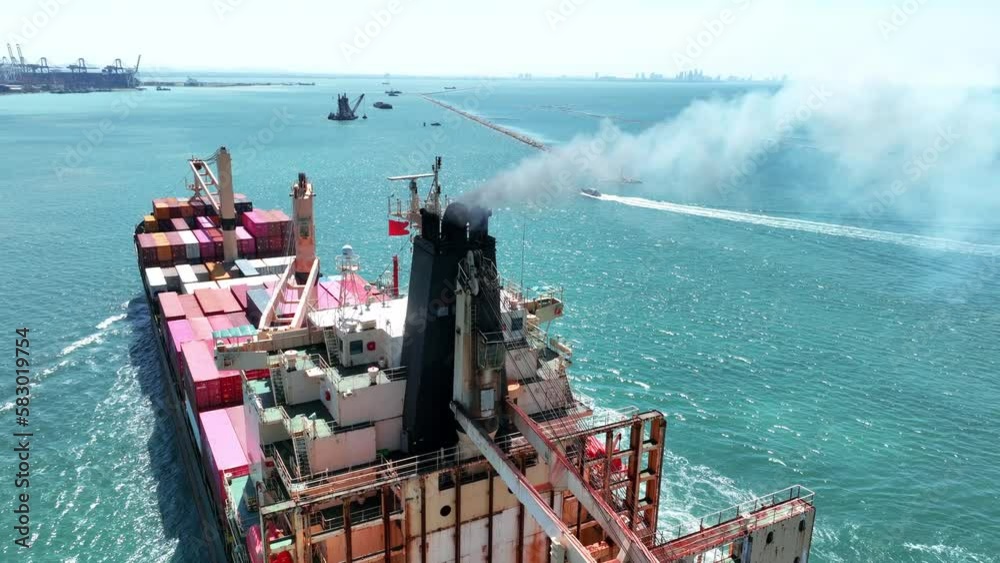Smoke exhaust gas emissions from cargo lagre ship container ship,Marine diesel engine exhaust