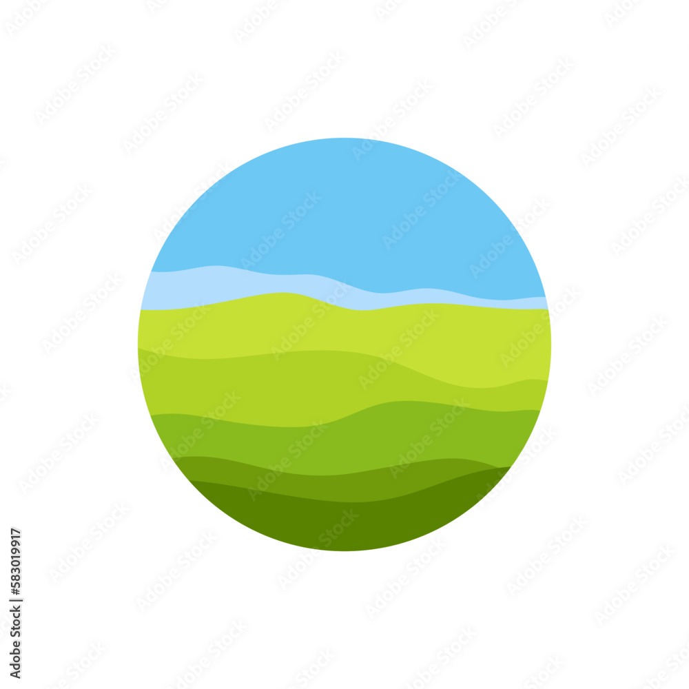 Nature landscape vector illustration. Landscape colorful design round shape logo isolated on white background.