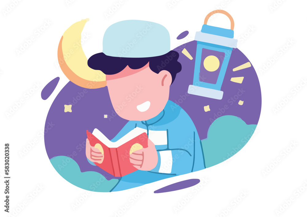 Kids Reciting Quran In Islamic Ramadan Kareem Vector 