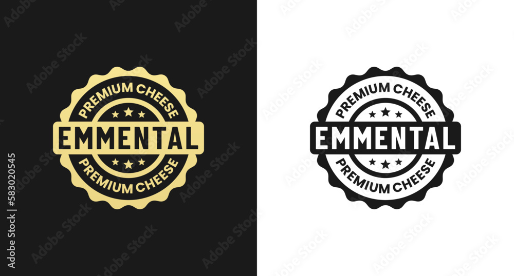 Emmental cheese label or Emmental cheese mark vector isolated in flat style. Emmental cheese sign for packaging design element. Emmental cheese stamp for product packaging design element.