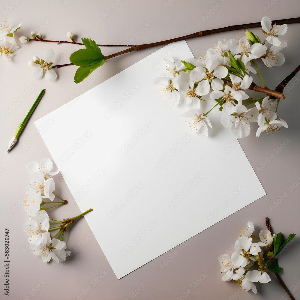 Capturing the Beauty of Blossoms: Overhead Product Photography of Horizontal Blank Paper with Surrounding Blooms Capturing the Beauty of Blossoms: Overhead Product Photography of Horizontal Blank Paper with Surrounding Blooms