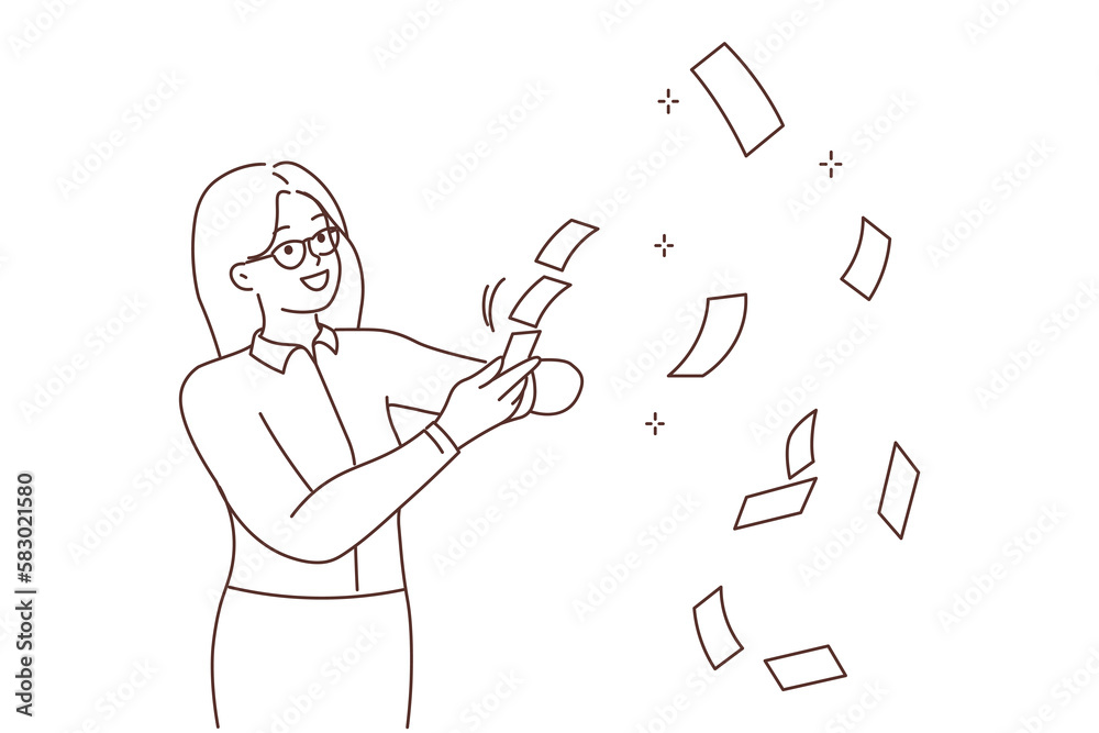 Successful businesswoman throw money in air Successful businesswoman throw money in air