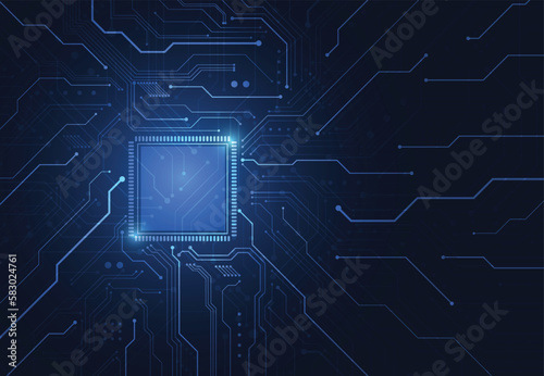 Abstract background with technology circuit board texture. Electronic motherboard illustration. Communication and engineering concept. Vector illustration