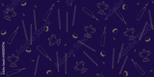 shiny golden trophy, bat, stumps and ball realistic line vector backdrop. IPL and WPL event celebration background. web banner, poster, wallpaper design. 