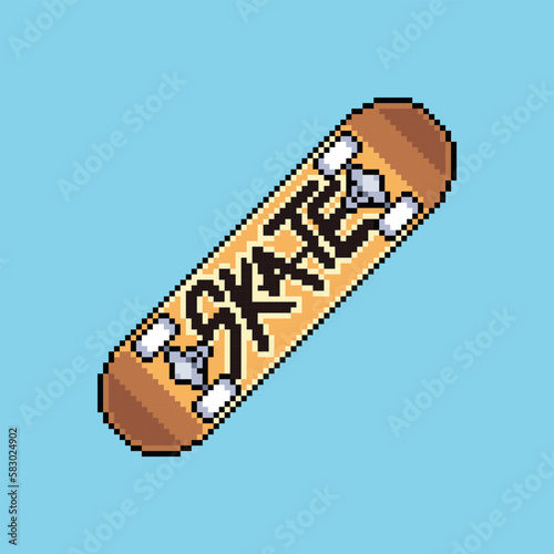 Pixel art illustration skateboard. Pixelated skateboard. skateboard pixelated
for the pixel art game and icon for website and video game. old school retro.