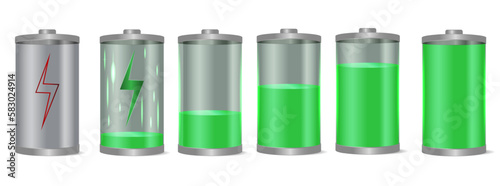 set of realistic charging indicator for electric car or charging station with electric car or fuel pump recharging station. eps vector