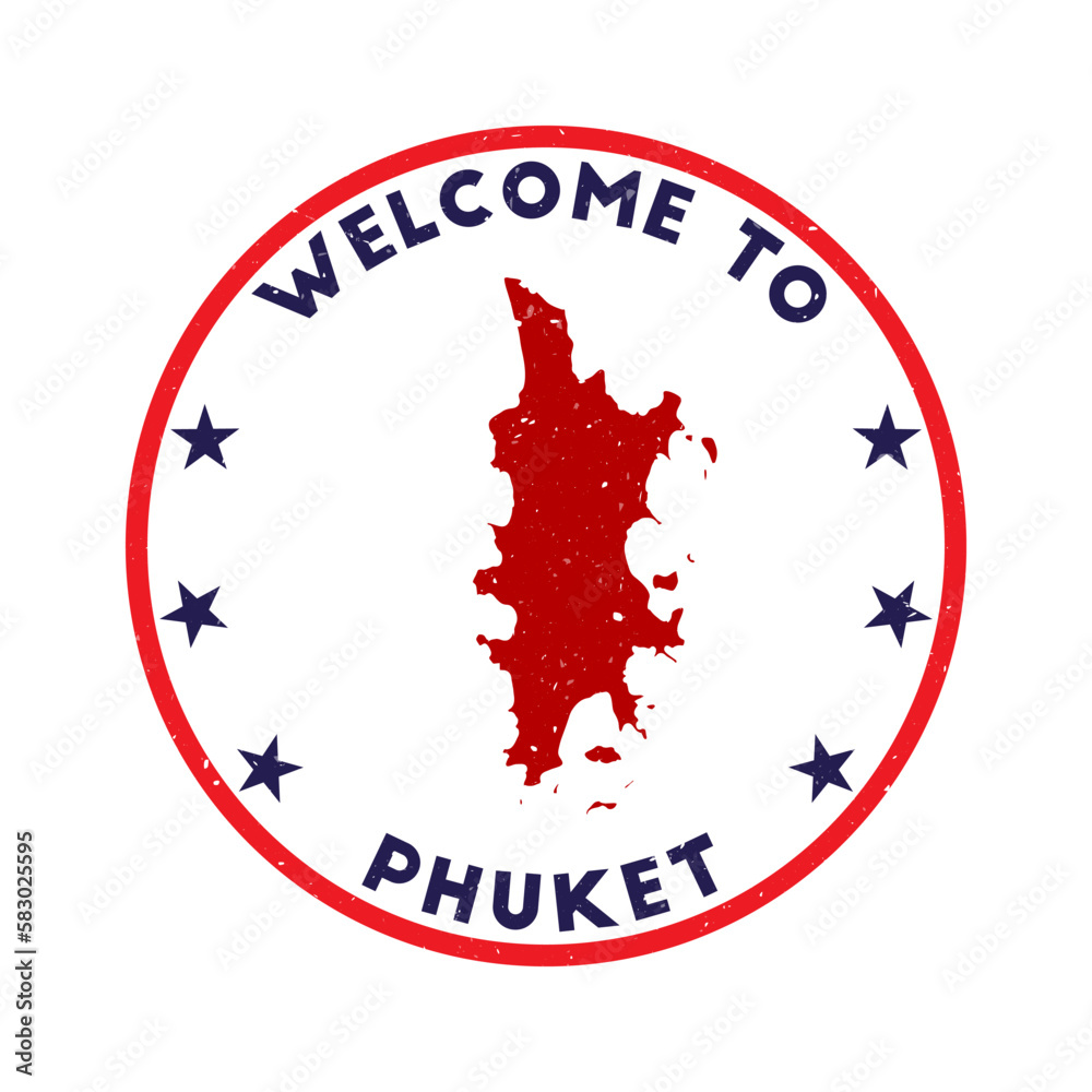 Welcome to Phuket stamp. Grunge island round stamp with texture in Azulado color theme. Vintage style geometric Phuket seal. Neat vector illustration.