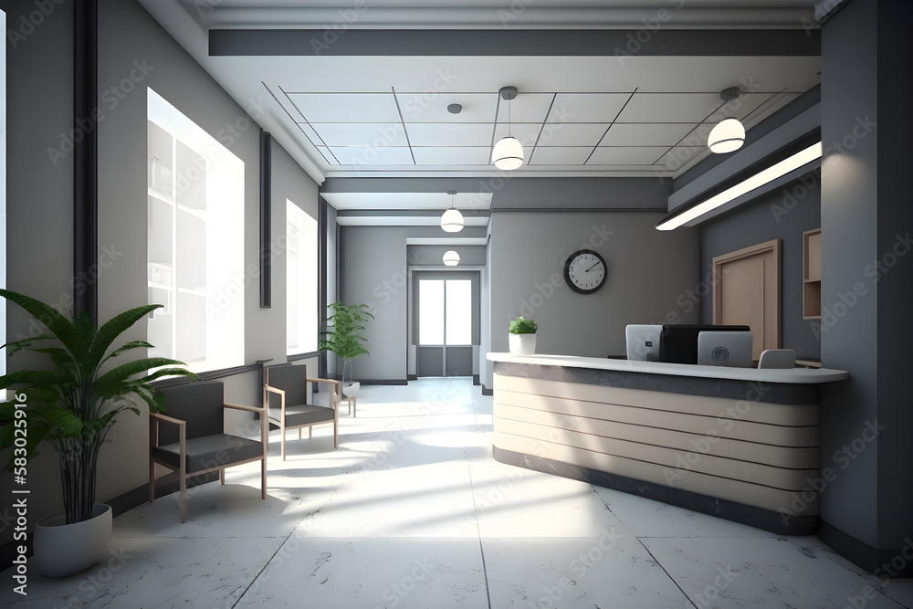 3d rendering. Interior hospital modern design . Counter and Waiting ...