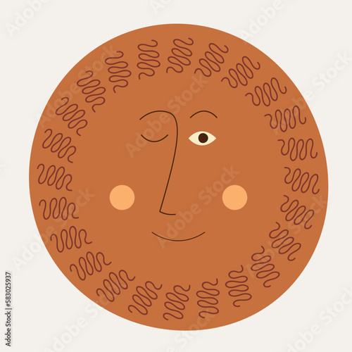Male bizzare visage, abstract personage, mascot design, funny face, cute icon.