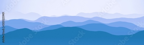 creative panoramic image of peaks in clouds digital drawn backdrop illustration