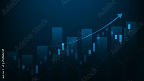 Financial business statistics with bar graph and candlestick chart show stock market price