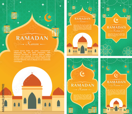 Editable social media square instagram post islamic ramadan template set in trendy colorful style