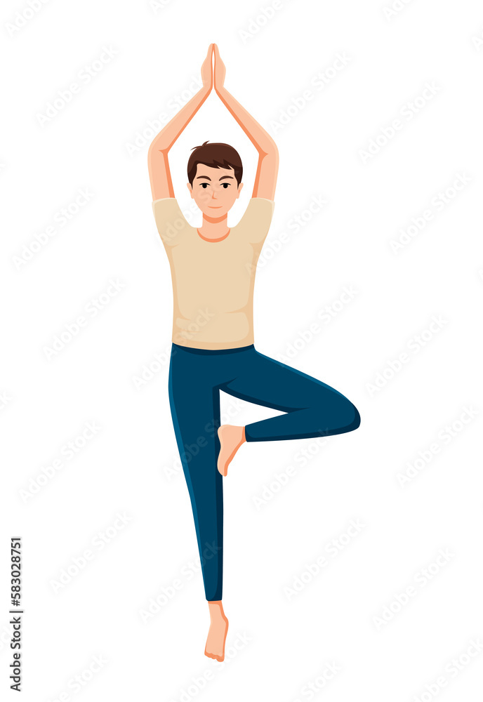 young man doing yoga poses illustration