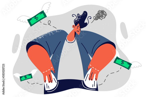 Man experiencing financial problems due to unemployment and lack of education shows empty pockets