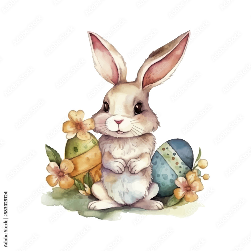 easter bunny, easter egg watercolor vector illustrations for tshirt, sticker, mug, printing, sublimation