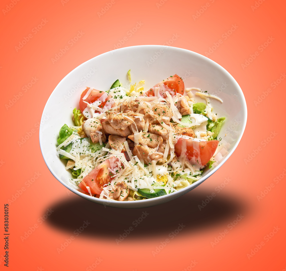 Floating White Bowl with Caesar salad Floating White Bowl with Caesar salad