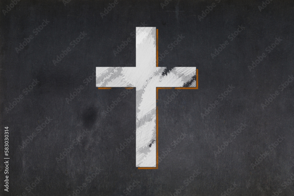 Christian cross drawn on a blackboard