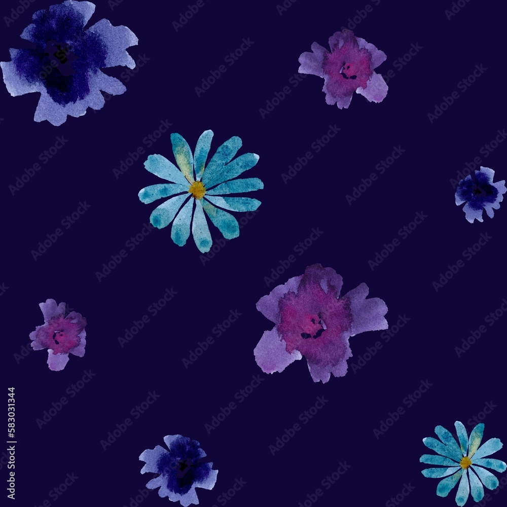 Violet daisy flower blue simple pattern watercolor Violet daisy flower blue simple pattern watercolor