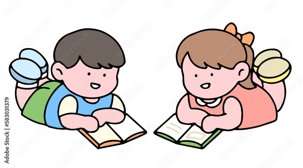 A cute kid character, reading a book, studying and doing homework, isolated on a background, for a back-to-school concept.. A cute kid character, reading a book, studying and doing homework, isolated on a background, for a back-to-school concept..