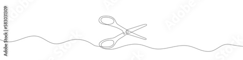 Continuous linear drawing of scissors. Single line drawing of scissors. Vector illustration. Line art of scissors