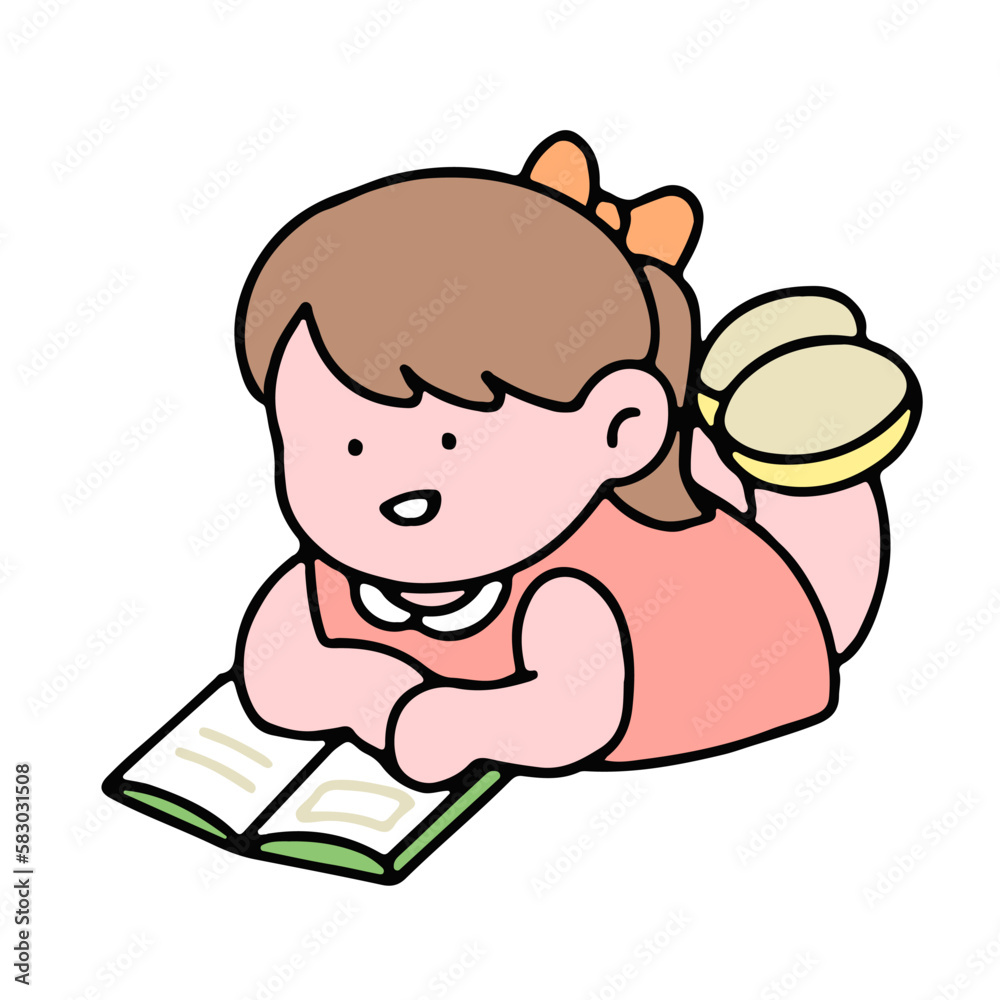 A cute girl character, reading a book, studying and doing homework, isolated on a background, for a back-to-school concept. A cute girl character, reading a book, studying and doing homework, isolated on a background, for a back-to-school concept.