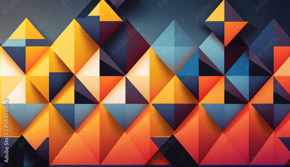 Abstract geometric background with colorful triangles. Generative AI technology. Abstract geometric background with colorful triangles. Generative AI technology.