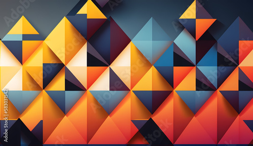 Abstract geometric background with colorful triangles. Generative AI technology.