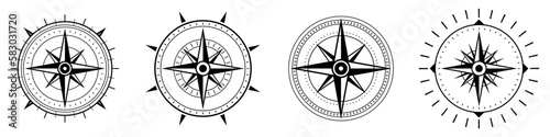 Compass icons set. Vector compass icons. Compass simple icons. Compass symbols.