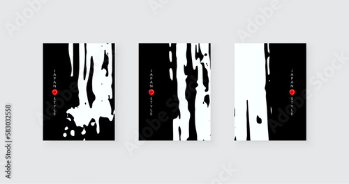 Black ink brush stroke on white background. Japanese style. Vector illustration with grunge stains.