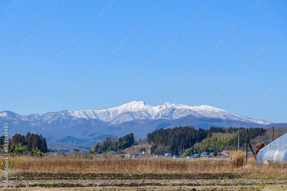 Fototapeta premium 春を待つ蔵王と宮城の田園地帯 